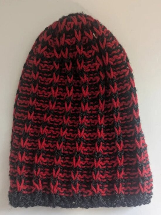 Accessories - Red and Black Handmade Knitted  Hat Touque